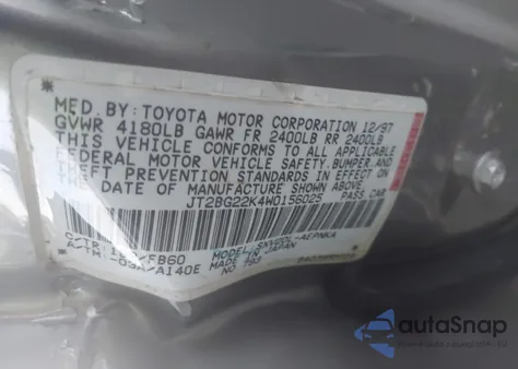 1998 Toyota Camry Ce/Le/Xle z USA, uszkodzony, nr VIN JT2BG22K4W0156025